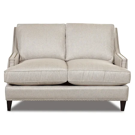 Transitional Nail Head Wing Back Loveseat with Blend Down Cushions